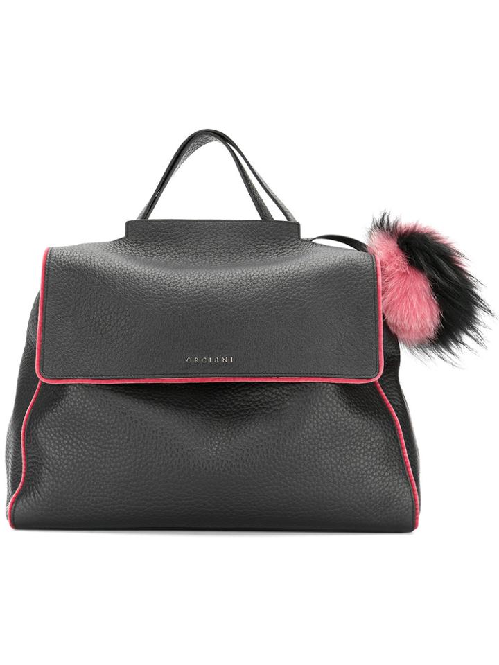 Orciani Pom Pom Soft Lined Tote - Black
