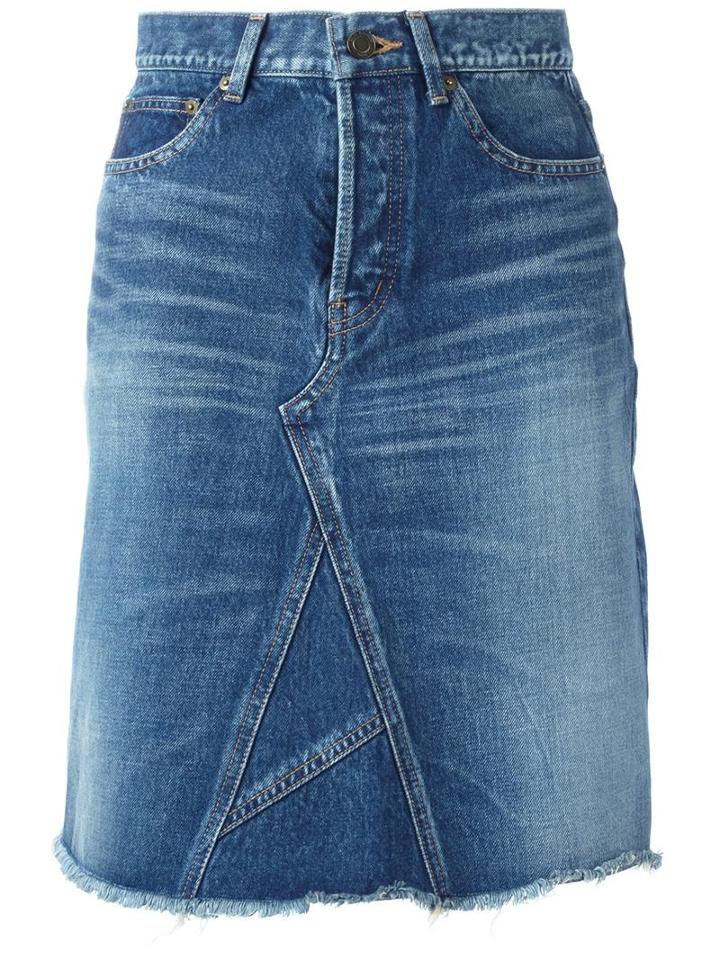 Saint Laurent A-line Denim Midi Skirt, Women's, Size: 25, Blue, Cotton