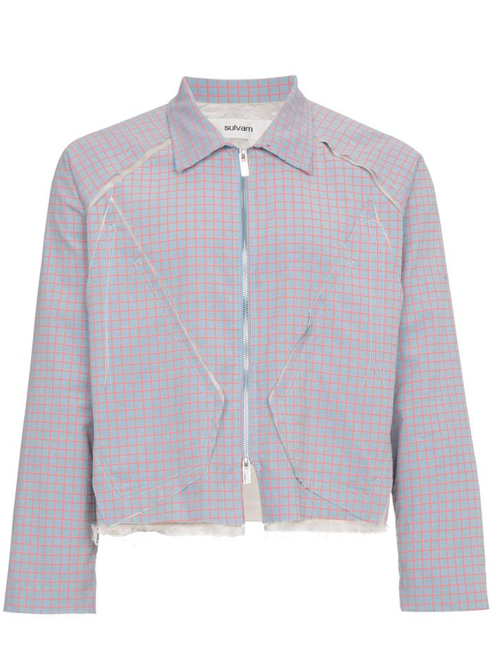 Sulvam Raw Edged Checked Jacket - Blue