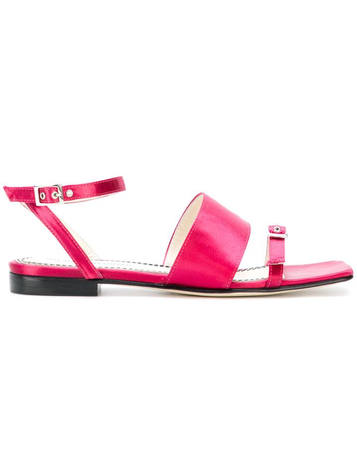 Nicole Saldaña Buckled Satin Sandals - Pink & Purple