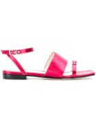 Nicole Saldaña Buckled Satin Sandals - Pink & Purple