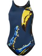 Krizia Vintage Bird Print Swimsuit - Blue