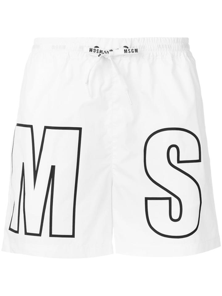 Msgm Branded Swimming Shorts - White