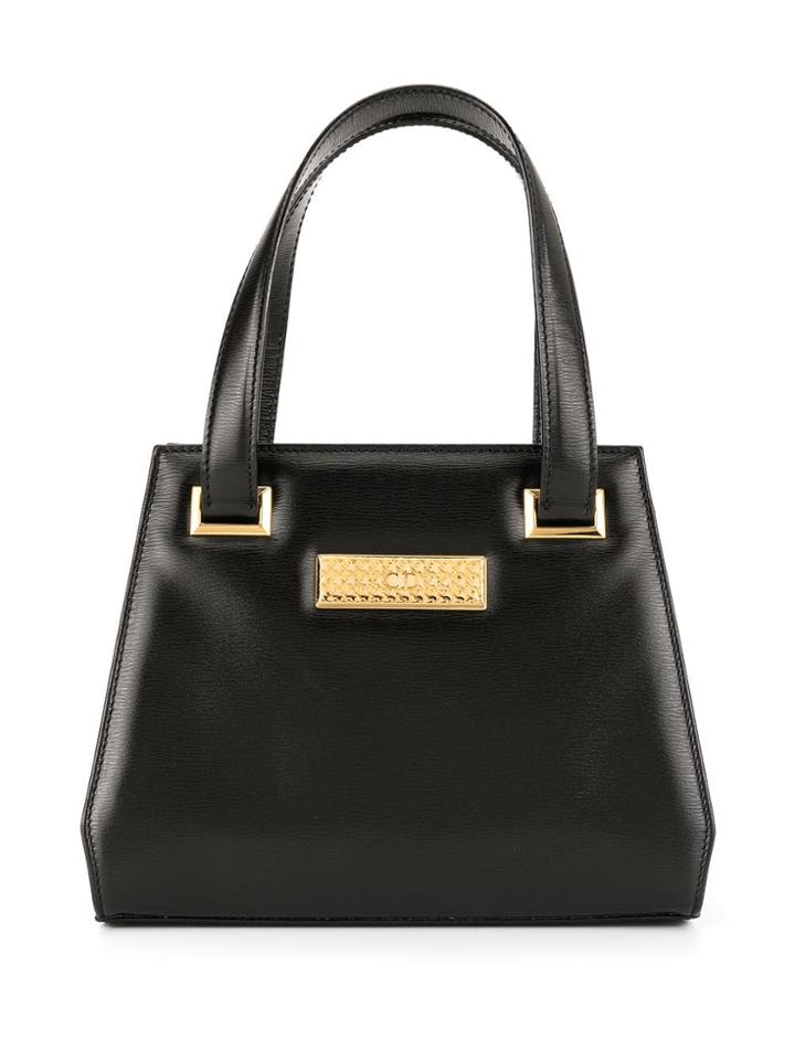 Christian Dior Vintage Houndstooth Check Plate Handbag - Black