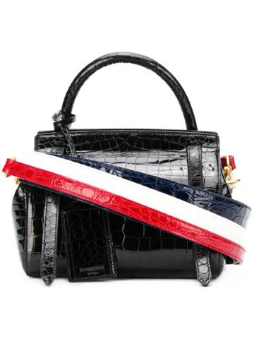 Thom Browne 3-strap Small Crocodile Leather Bag - Black