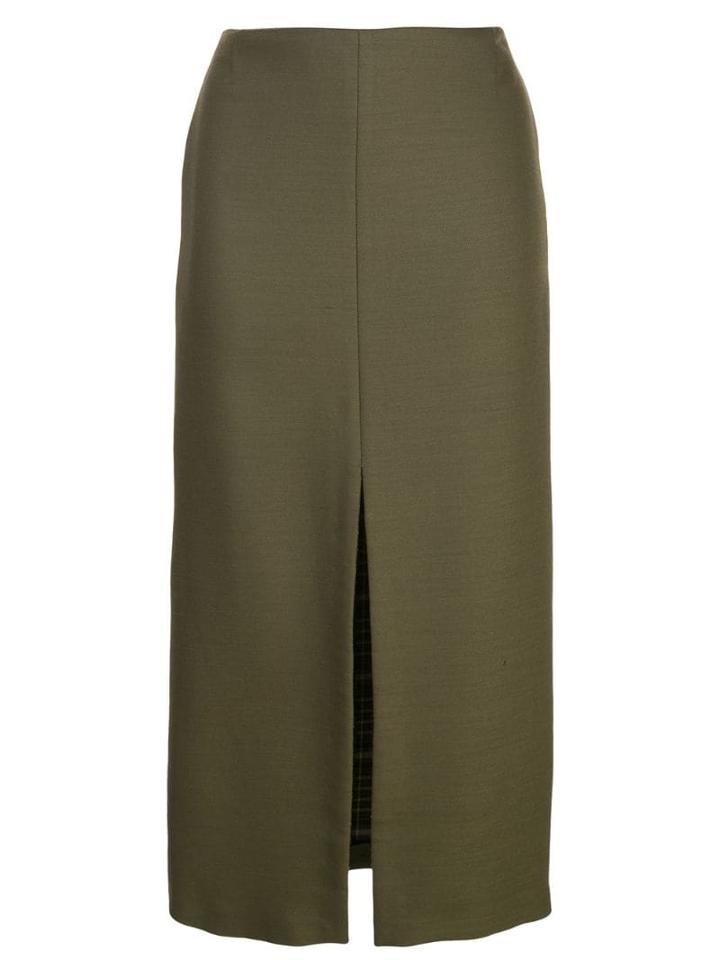 Adam Lippes Pencil Skirt With Front Slit - Green