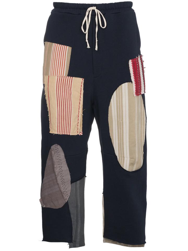 By Walid Cropped Patchwork Jersey Trousers - Blue