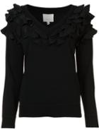 Cinq A Sept Ruffled V-neck Jumper, Women's, Size: Xs, Black, Viscose/nylon