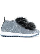 Jimmy Choo Norway Fox Fur Pom Pom Sneakers - Blue