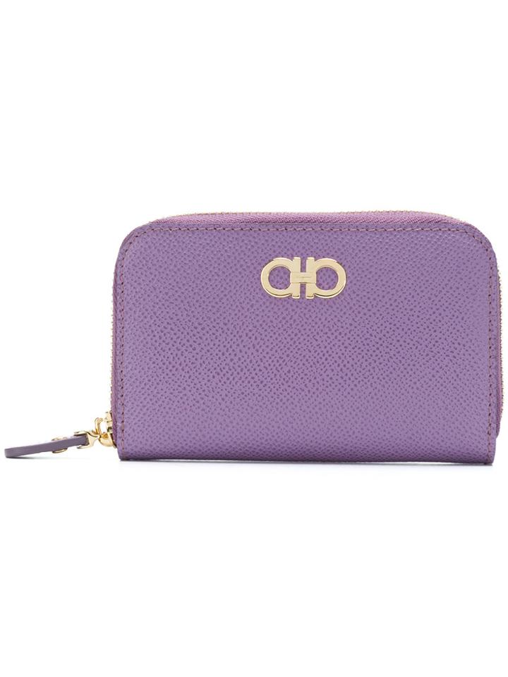 Salvatore Ferragamo Double Gancio Zip Card Case - Pink & Purple