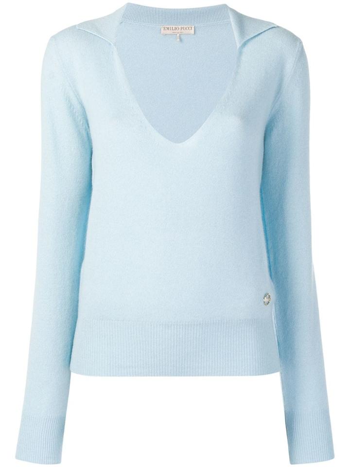 Emilio Pucci Light Blue Cashmere Polo Jumper