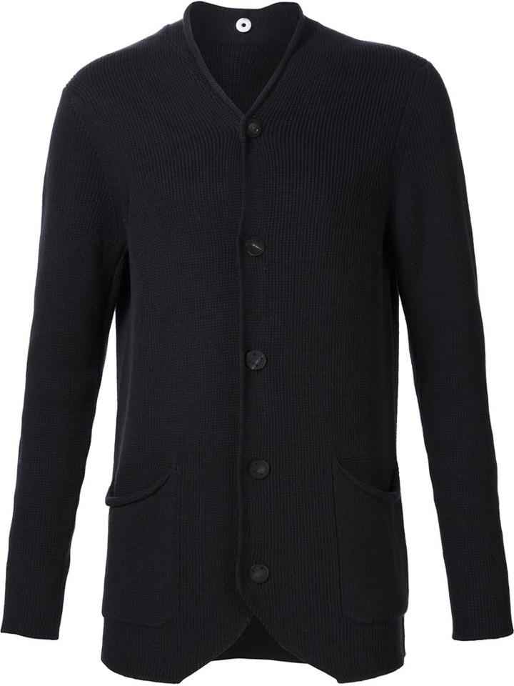 Label Under Construction Silk Button Cardigan, Men's, Size: 52, Black, Silk