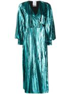 Black Coral Ava Metallized Wrap Dress - Blue