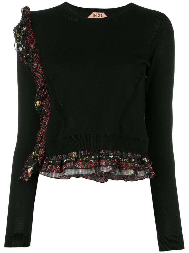 No21 Layered Ruffled Detail Jumper, Women's, Size: 42, Black, Cotton/silk