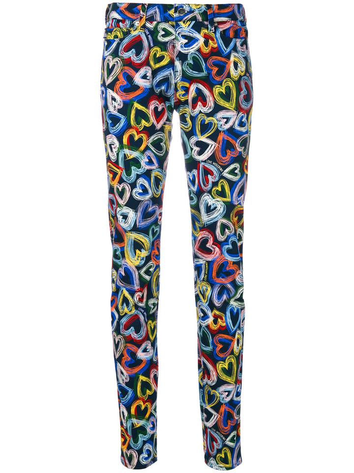 Love Moschino - Heart Print Jeans - Women - Cotton/spandex/elastane - 26, Blue, Cotton/spandex/elastane