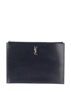 Saint Laurent Logo Plaque Square Clutch - Blue