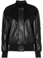 Montana Embroidered Panelled Leather Bomber Jacket - Black