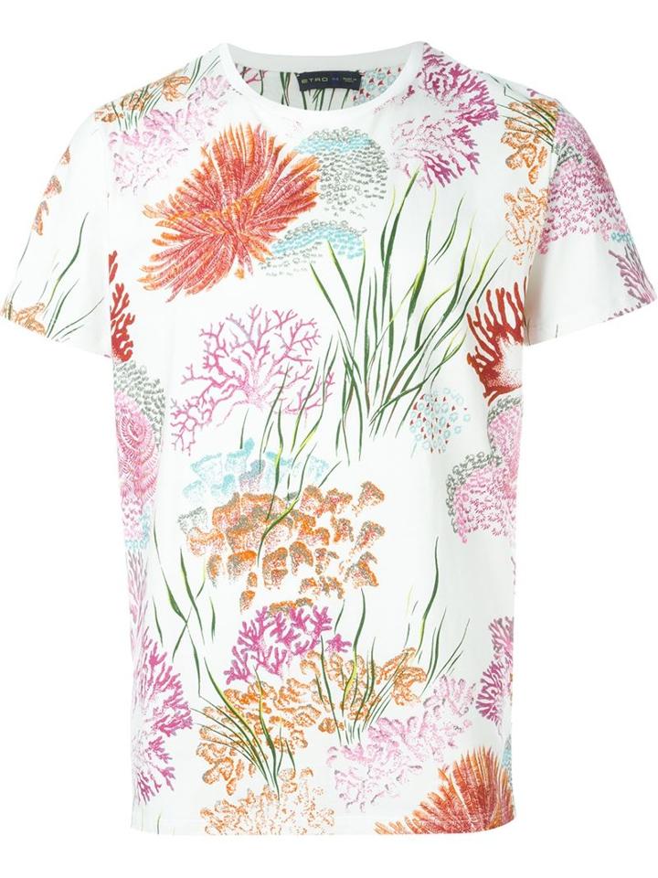 Etro Coral Print T-shirt, Men's, Size: L, White, Cotton