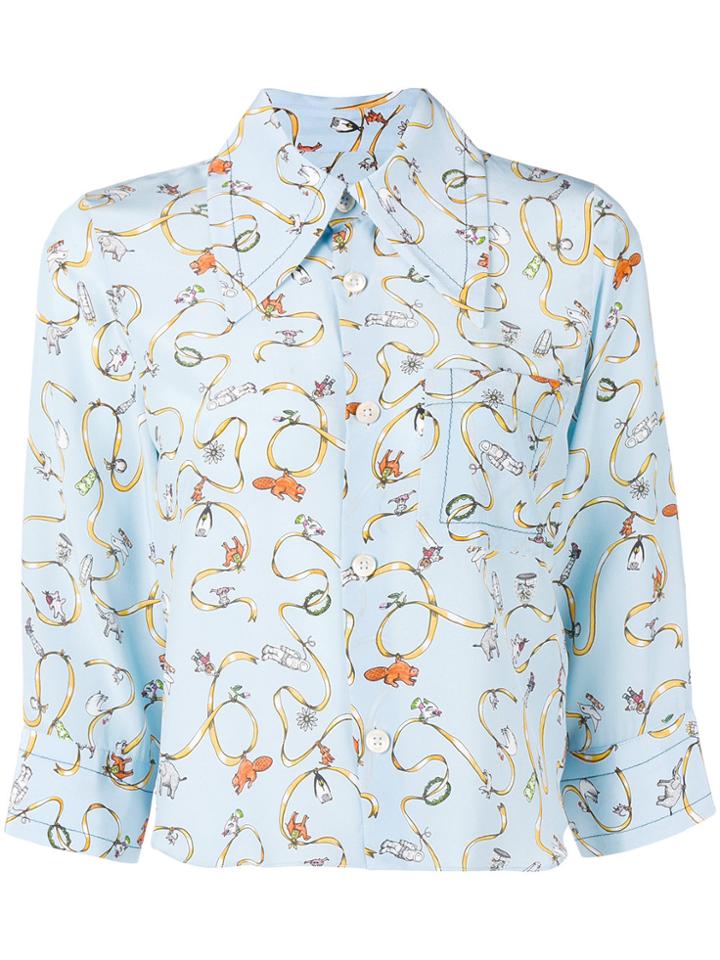 Marni Printed Cropped Sleeve Shirt - Blue