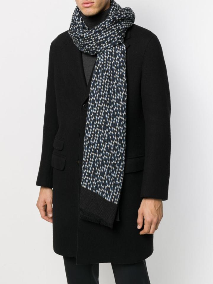 Altea Houndstooth Patterned Frayed Edge Scarf - Blue