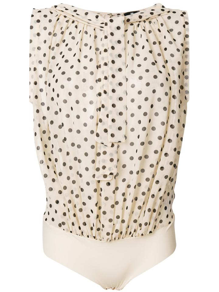 Elisabetta Franchi Polka Dot Pussy Bow Top - Nude & Neutrals