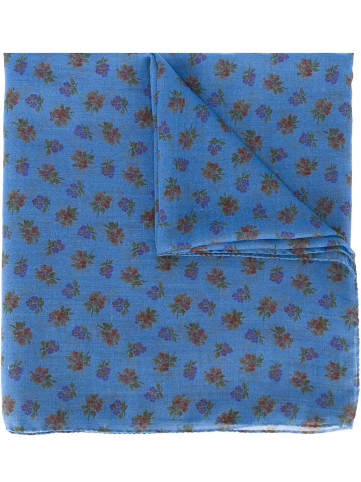 Saint Laurent Oversize Floral Scarf, Women's, Blue, Wool
