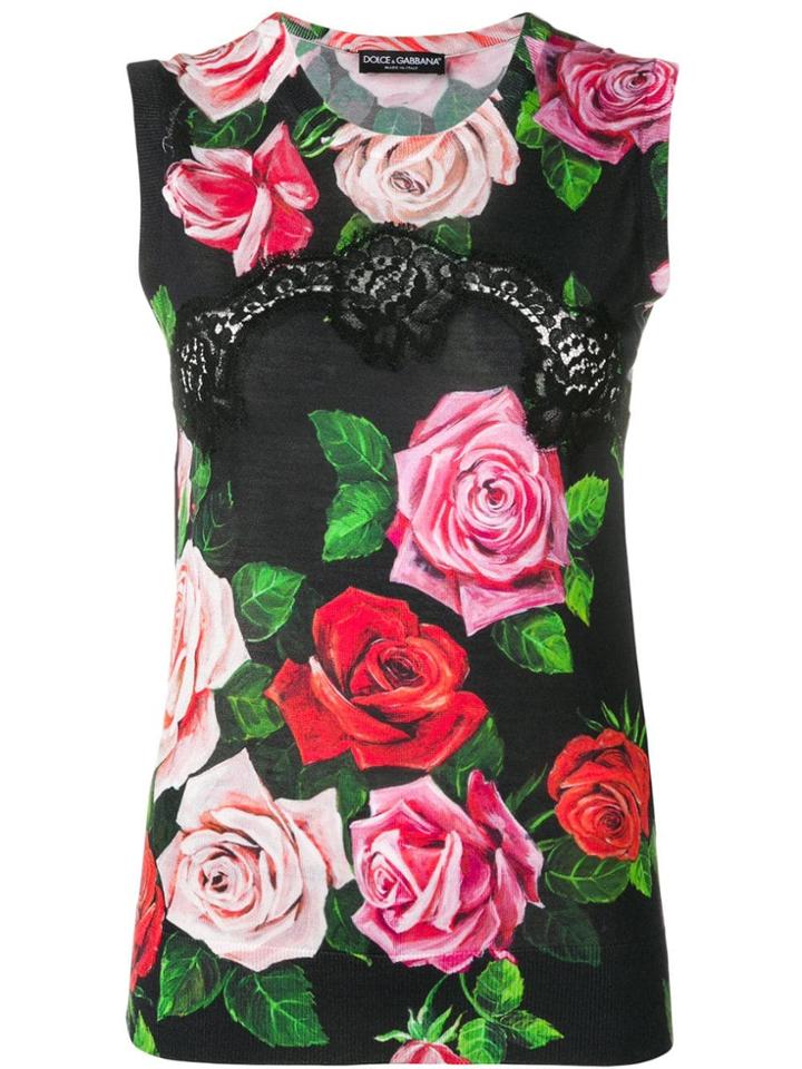 Dolce & Gabbana Floral Print Knitted Top - Black