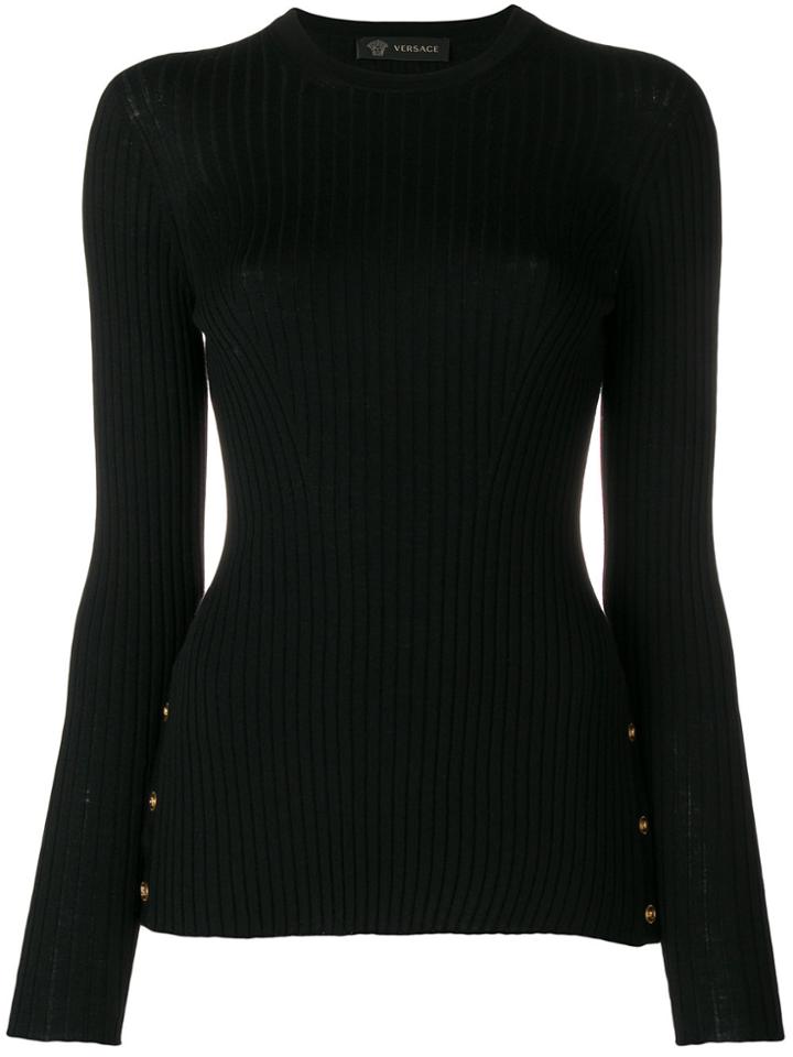 Versace Medallion-embellished Ribbed Sweater - Black