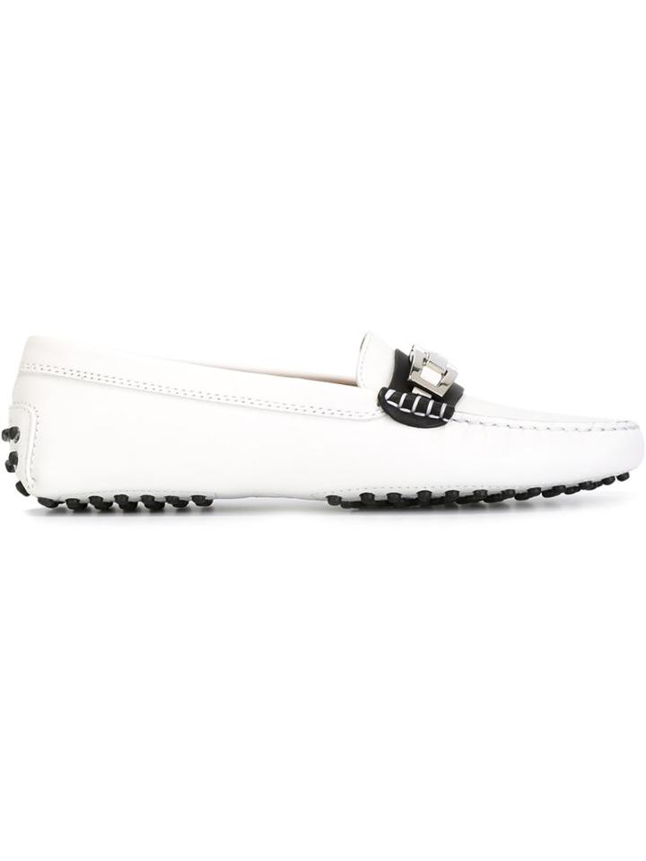 Tod S Logo Plaque Loafers, Women's, Size: 41, White, Calf Leather/steel/leather/rubber