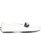 Tod S Logo Plaque Loafers, Women's, Size: 41, White, Calf Leather/steel/leather/rubber
