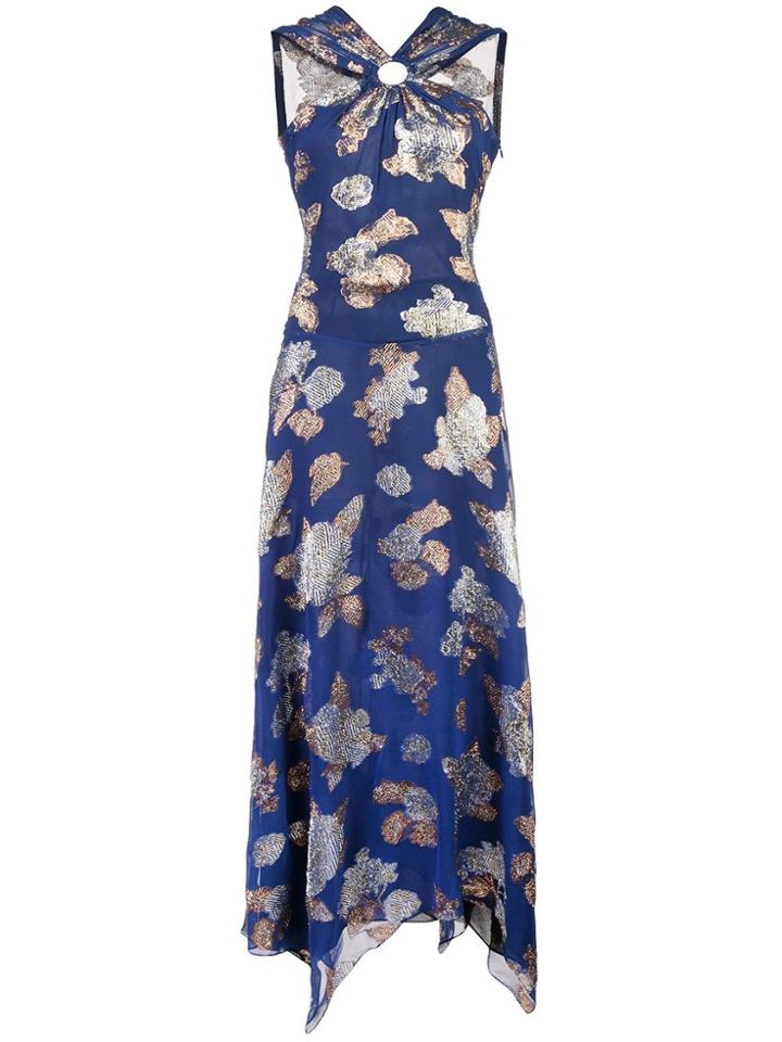 Yigal Azrouel Metallic Floral Print Dress - Blue