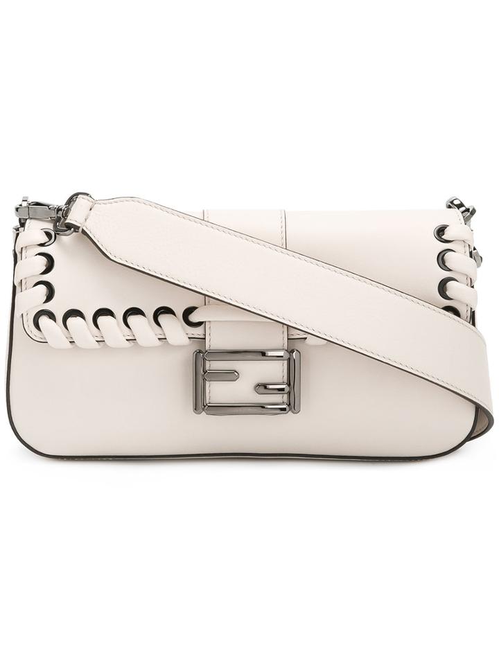 Fendi Stitched-edge Shoulder Bag, Women's, Nude/neutrals, Leather