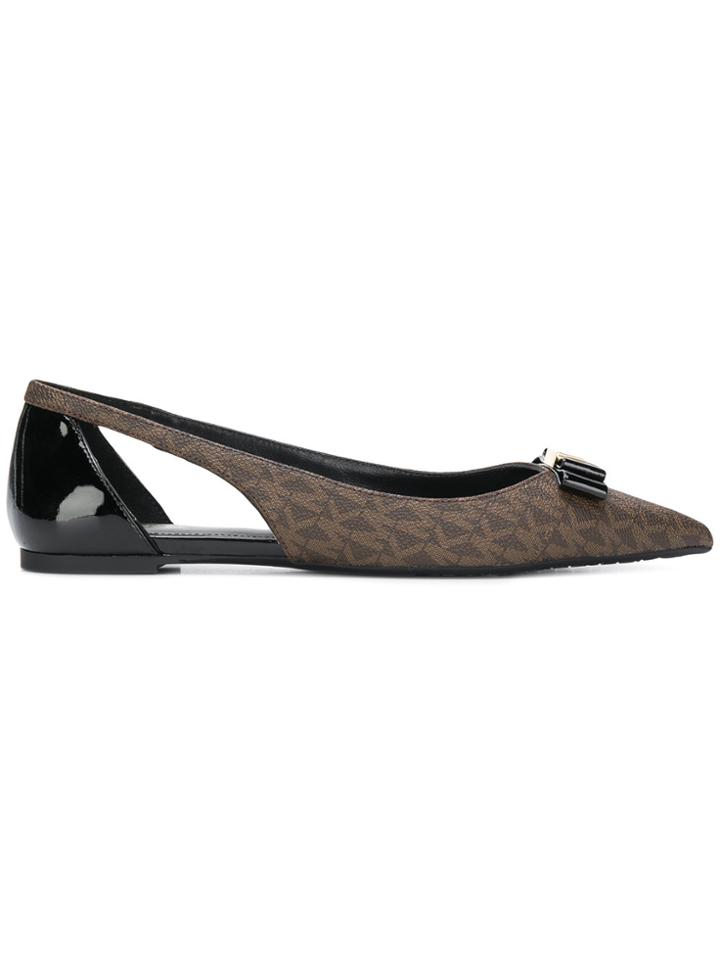 Michael Michael Kors Cut Out Logo Print Ballerina Pumps - Brown