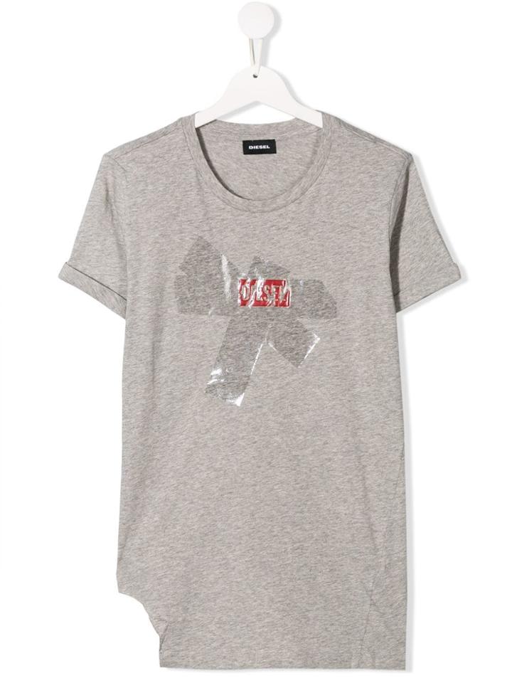 Diesel Kids Cut Off Detail Logo T-shirt - Grey