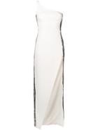 David Koma Sequin Side One Shoulder Gown - White