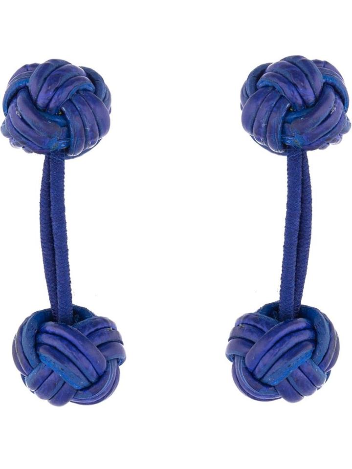 Santiago Gonzalez Set Of Four Knot Cufflinks, Men's, Green, Leather