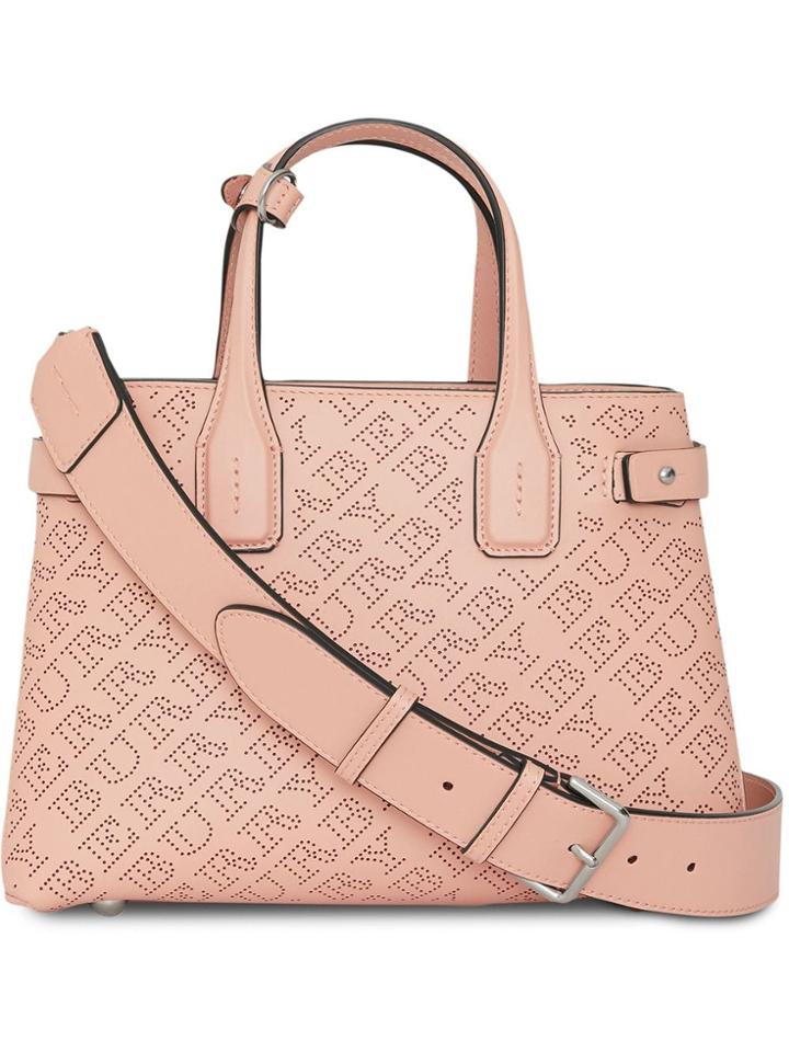 Burberry The Small Banner In Perforated Logo Leather - Pink