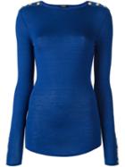 Balmain Epaulette Accent Jumper, Women's, Size: 42, Blue, Cashmere/wool