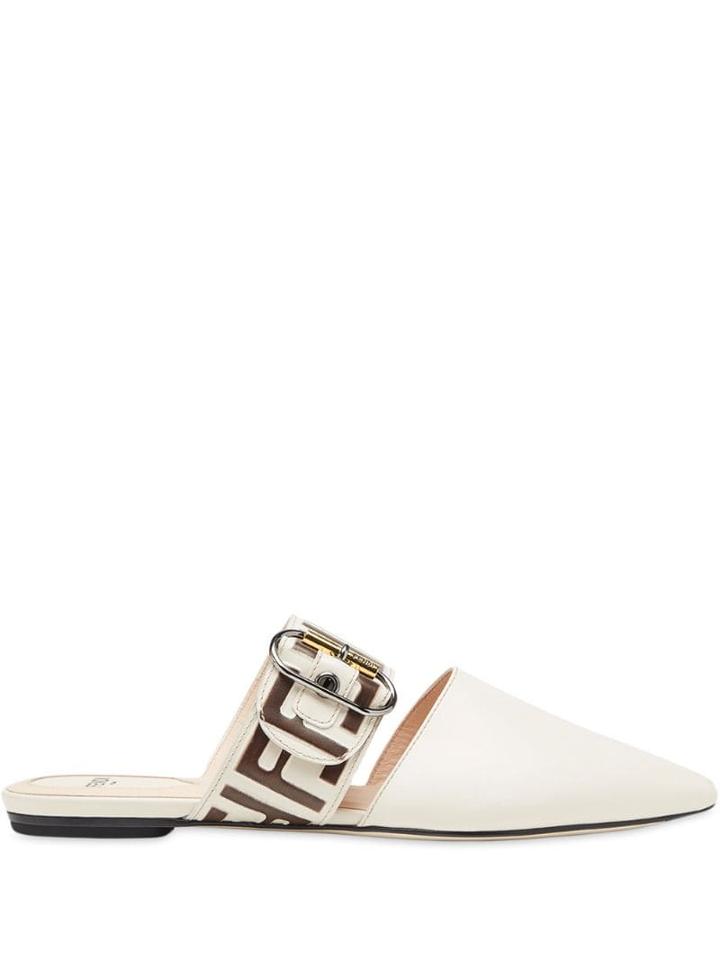 Fendi Debossed Ff Logo Mules - White
