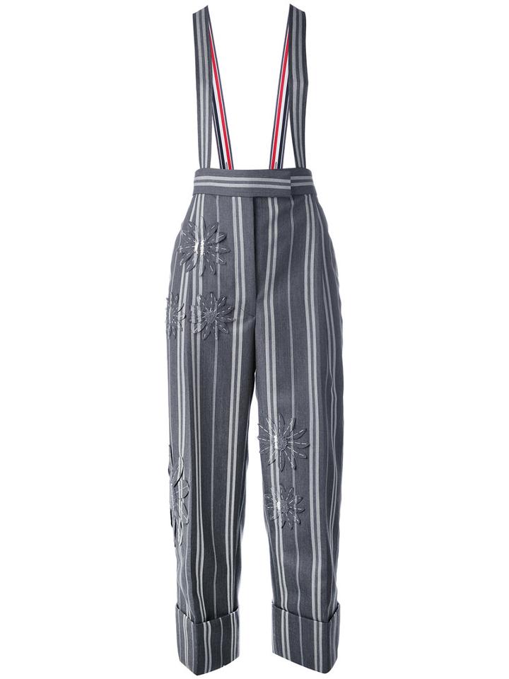 Striped Trousers With Suspenders - Women - Cotton - 40, Grey, Cotton, Thom Browne