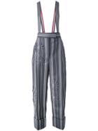 Striped Trousers With Suspenders - Women - Cotton - 40, Grey, Cotton, Thom Browne