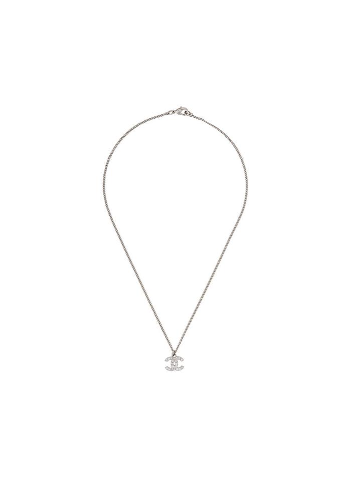 Chanel Vintage Rhinestone Interlocking Cc Necklace - Metallic