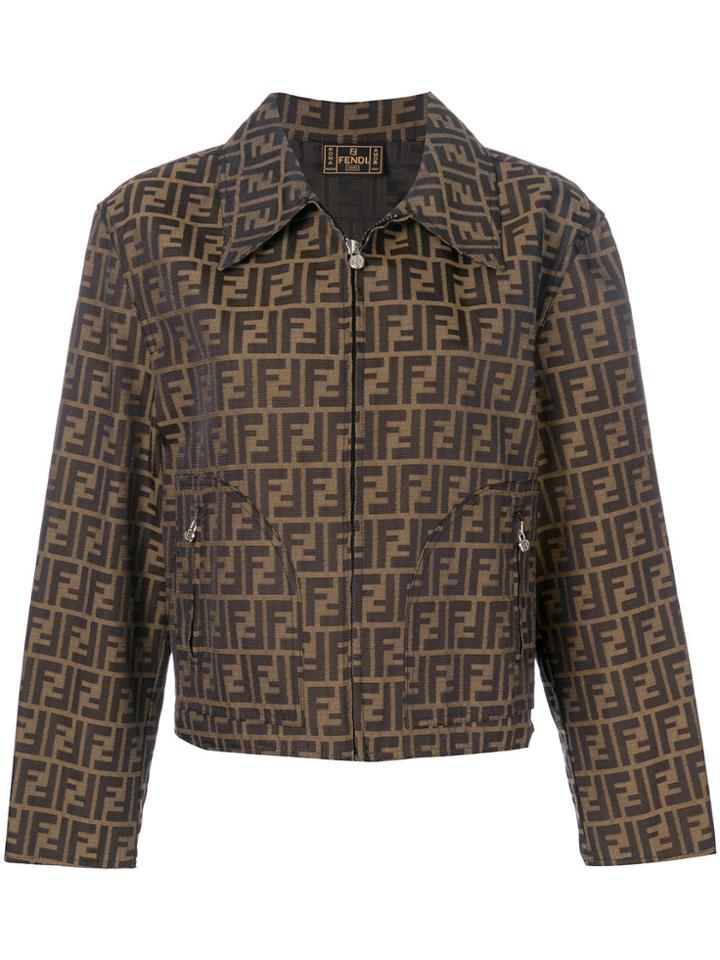 Fendi Vintage Logo Print Zip-up Jacket - Brown