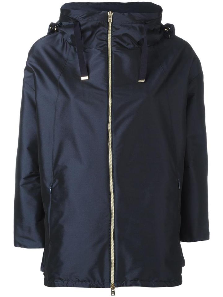 Herno Three-quarters Sleeve Hooded Coat, Women's, Size: 44, Blue, Polyamide/polyester/acetate