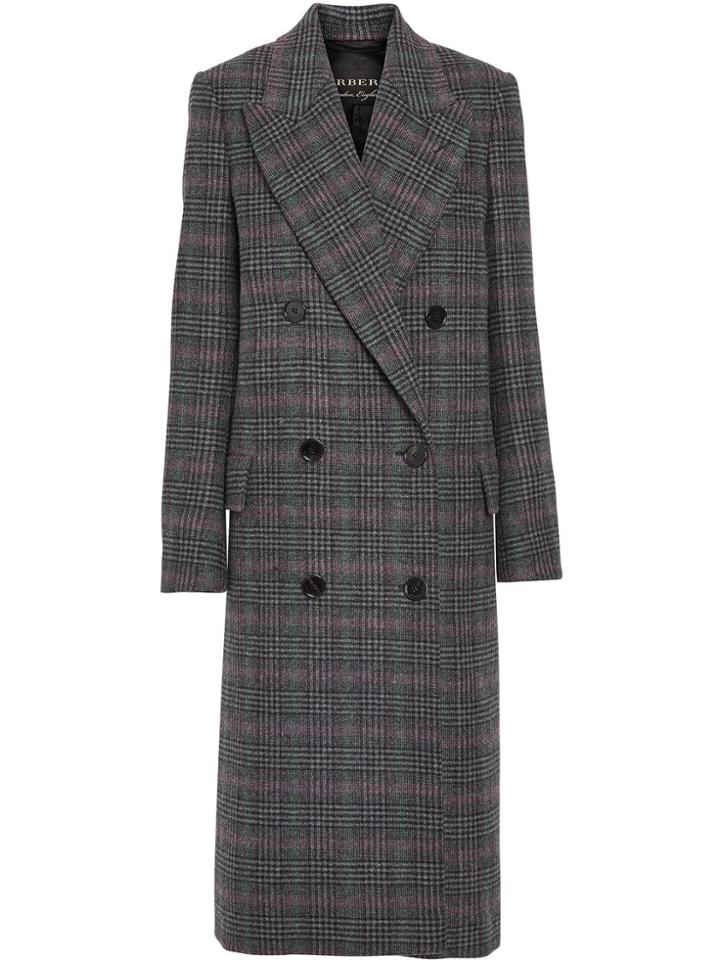 Burberry Prince Of Wales Check Wool Tailored Coat - Grey