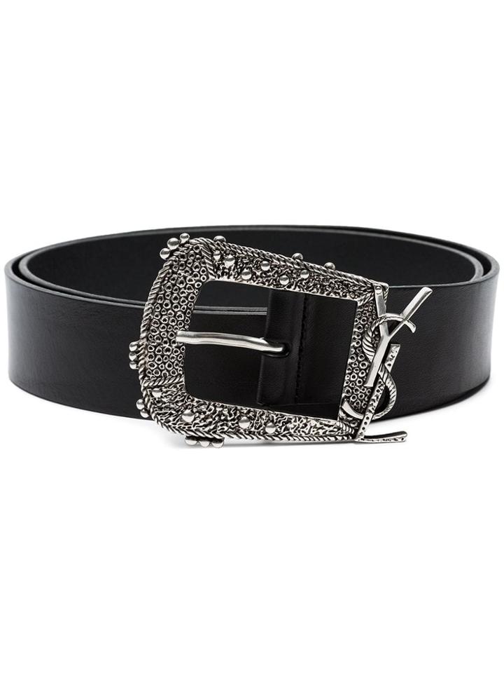 Saint Laurent Black Western-style Logo Plaque Leather Belt