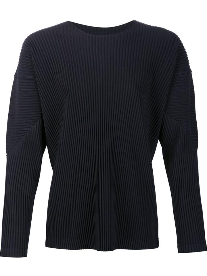 Homme Plissé Issey Miyake Pleated Bishop Sleeve Sweatshirt, Men's, Size: 4, Blue, Recycled Polyester