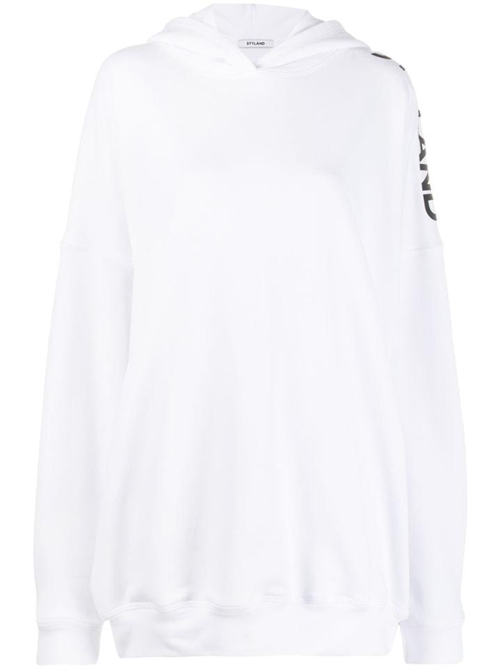 Styland Logo Print Oversized Hoodie - White