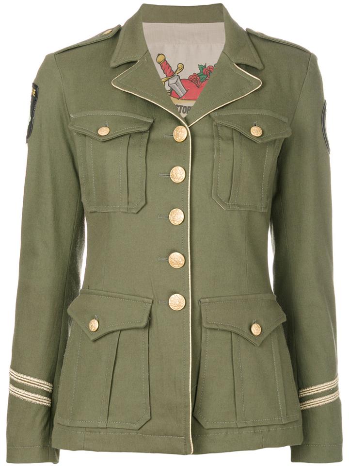 History Repeats Gold-tone Lapel Military Jacket - Green