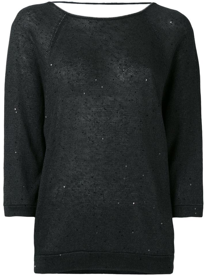 Brunello Cucinelli - Holey Sequin Top - Women - Silk/linen/flax - M, Blue, Silk/linen/flax
